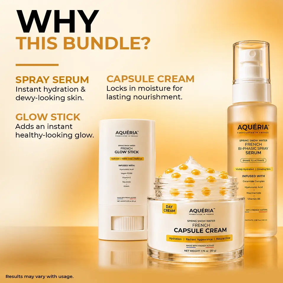 [AQUÉRIA] Ultimate French Glass Skin Combo｜Affordable 3 Viral Product French Skincare Bundle｜Ultra Hydration + Glass Skin Glow + Moisture + Barrier Repair｜Bi-Phase Spray Serum, Capsule Cream & Glow Stick｜Vegan PDRN, Ceramide Complex
