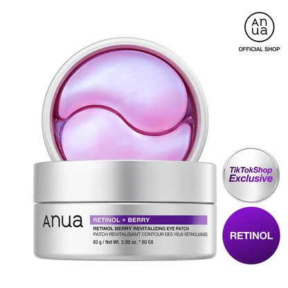 [Anua] Retinol Berry Revitalizing Eye Patch for Wrinkle and Dark Circles(60Ea), 8Hour Plumping Effect in 10 Minutes, Fuller Looking & Lifted Skin, Hyal-Plumping Effect, Brightens Undereye by Antioxidant Berry Extracts, Relieves Puffiness with Caffeine