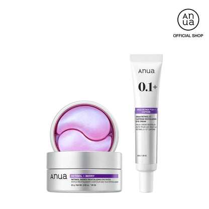 [Anua] Retinol Berry Revitalizing Eye Patch for Wrinkle and Dark Circles(60Ea), 8Hour Plumping Effect in 10 Minutes, Fuller Looking & Lifted Skin, Hyal-Plumping Effect, Brightens Undereye by Antioxidant Berry Extracts, Relieves Puffiness with Caffeine