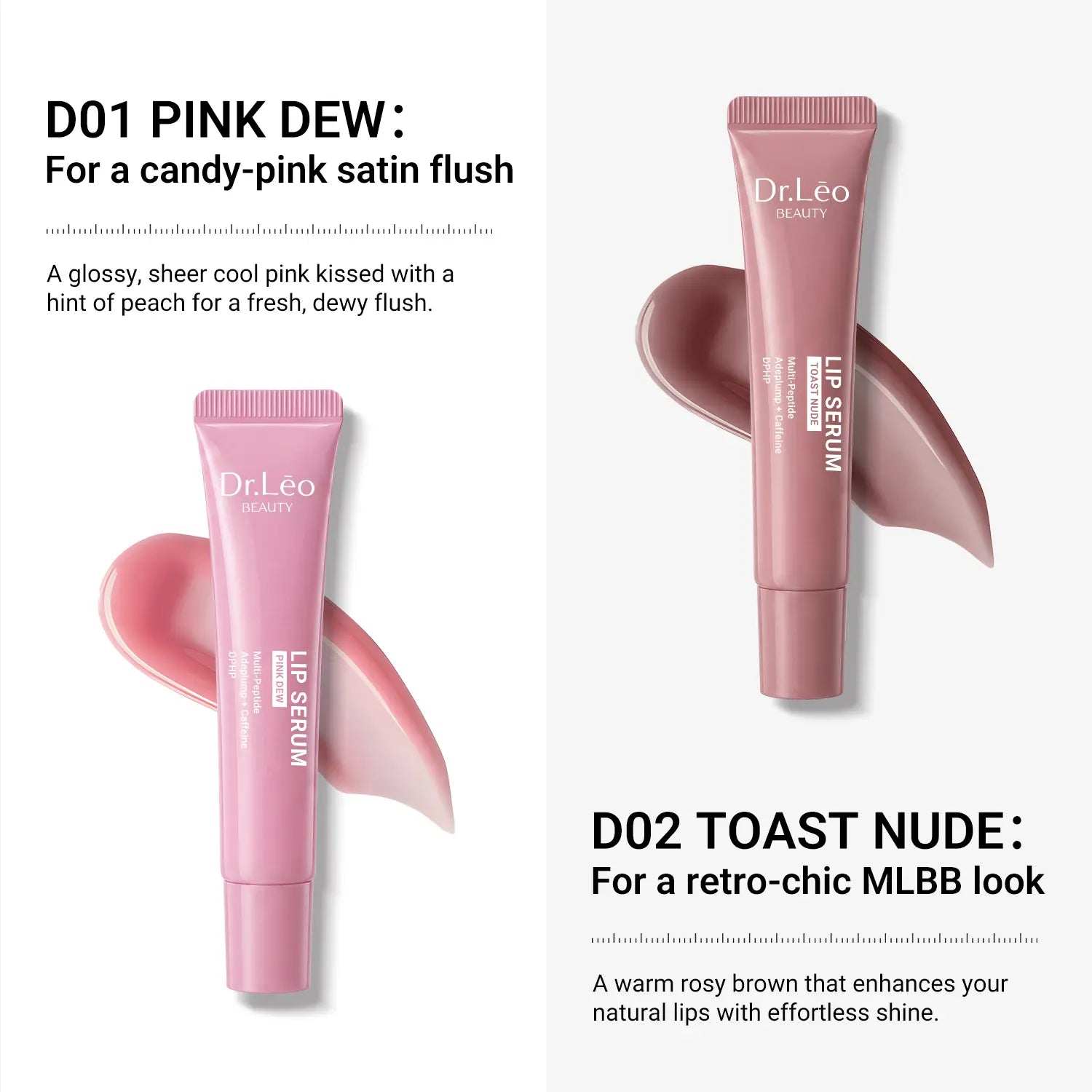 Dr.Leo Tinted Peptide Lip Serum – Brightens Dull-Looking Lips & Smooths Lip Lines, Sheer-To-Buildable Glossy Color + Hydrating Lip Care, Pink Dew / Toast Nude, 15G #Sohochic #Tiktokshopbacktoschool