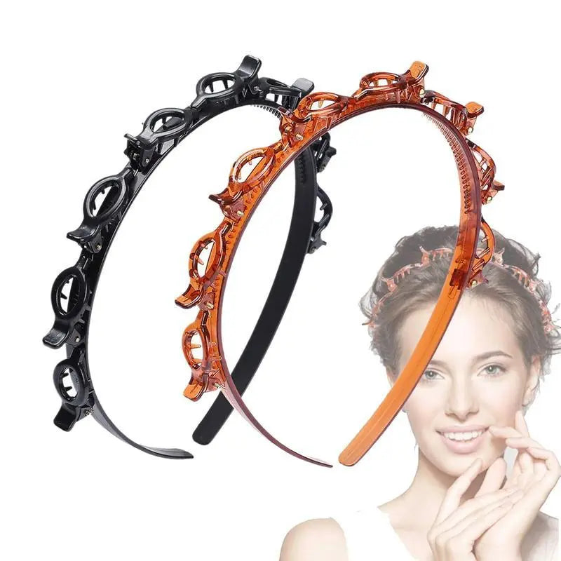 Women'S 2PCS Fashion Toothed Headband Accessory Set, Multicolor Non-Slip Comb Hair Hoops, Lightweight Plastic Make up Headband for Daily Styling, Work, Black