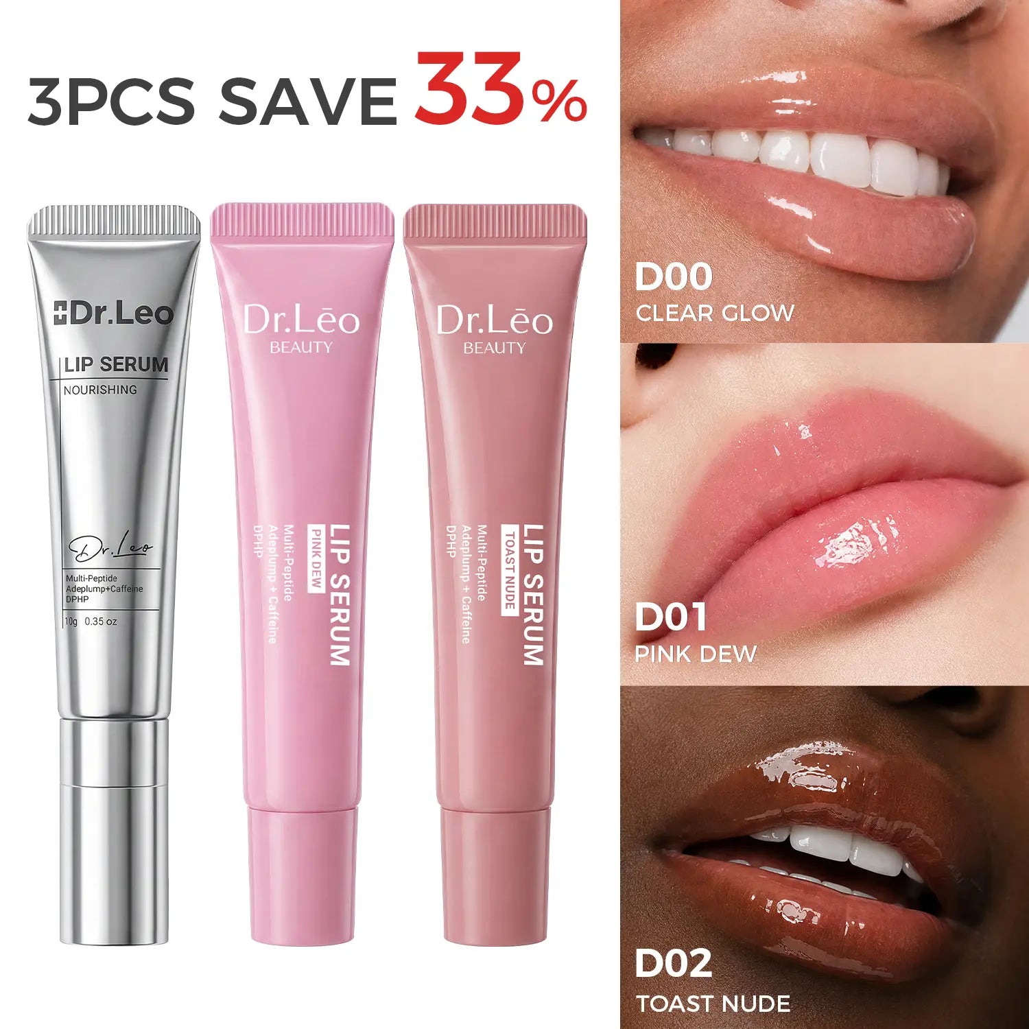 Dr.Leo Tinted Peptide Lip Serum – Brightens Dull-Looking Lips & Smooths Lip Lines, Sheer-To-Buildable Glossy Color + Hydrating Lip Care, Pink Dew / Toast Nude, 15G #Sohochic #Tiktokshopbacktoschool