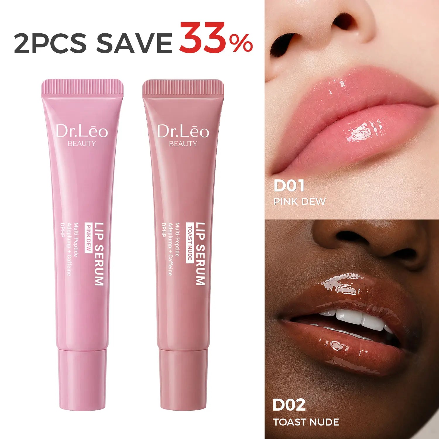 Dr.Leo Tinted Peptide Lip Serum – Brightens Dull-Looking Lips & Smooths Lip Lines, Sheer-To-Buildable Glossy Color + Hydrating Lip Care, Pink Dew / Toast Nude, 15G #Sohochic #Tiktokshopbacktoschool