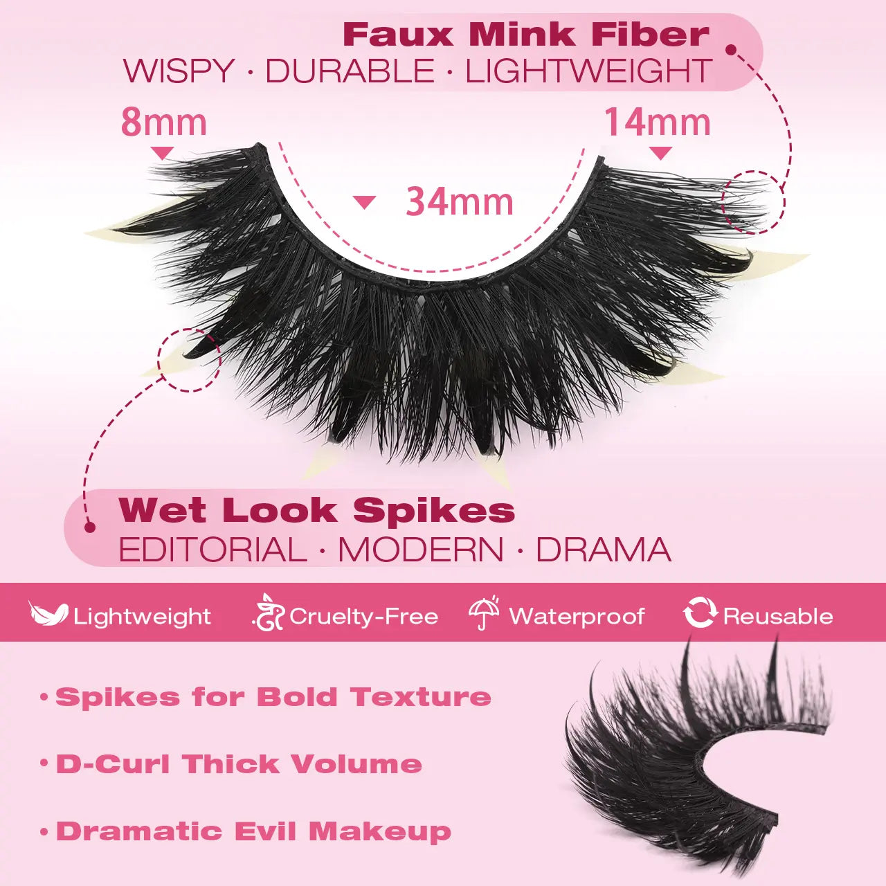 Kiromiro Spiky Lashes Strips 20Mm 3D Fluffy False Eyelashes with Spikes Drama Faux Mink Lashes Thick Long Cat Eye Lashes for Makeup, 7 Pairs #Backtoschool
